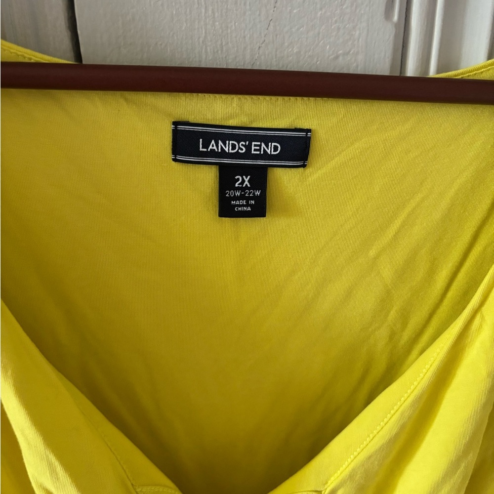 2/$18 Lands' End Yellow Ruched Wrap Midi Dress - Picture 3 of 5